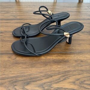Vince Black Heeled Sandals with Gold Accents